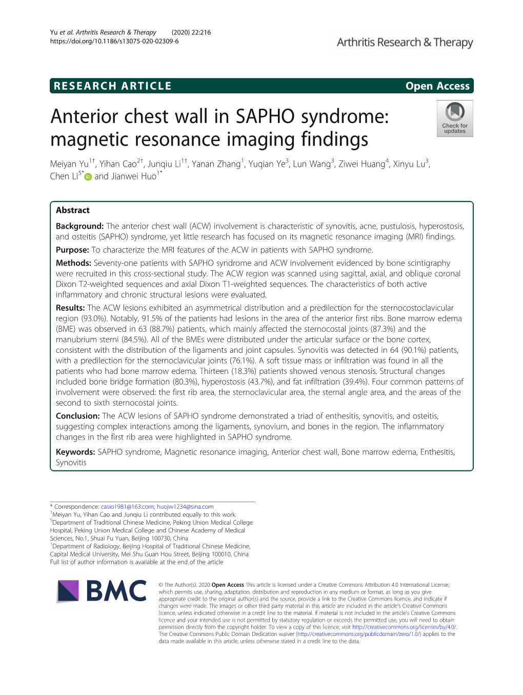 Anterior Chest Wall in SAPHO Syndrome