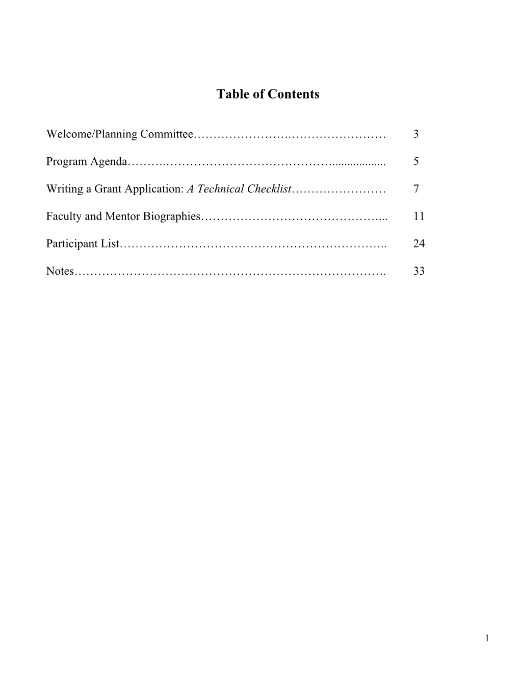 Table of Contents