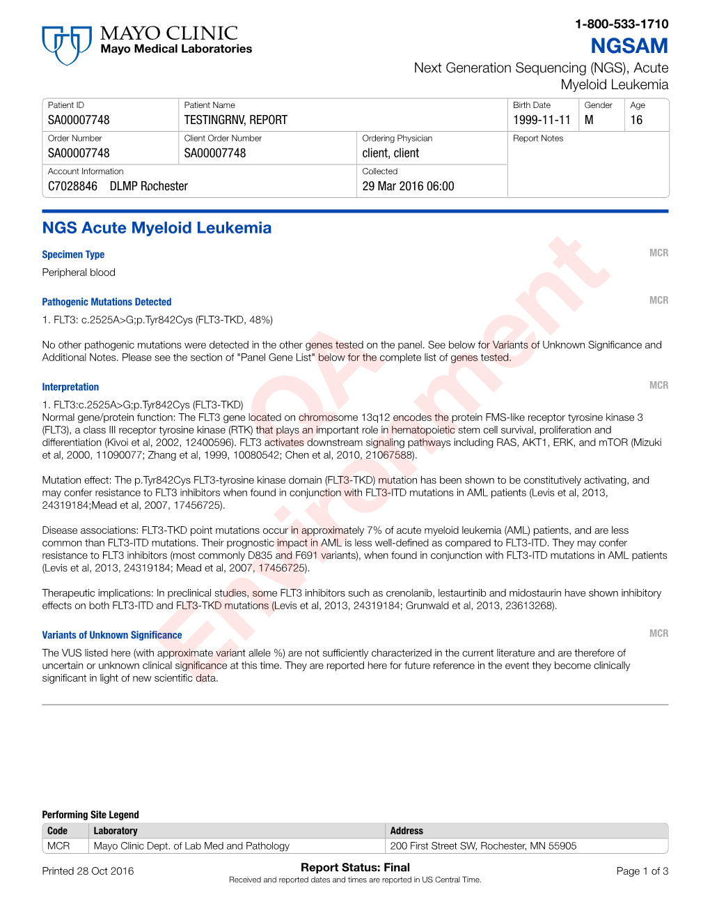 Laboratory Service Report