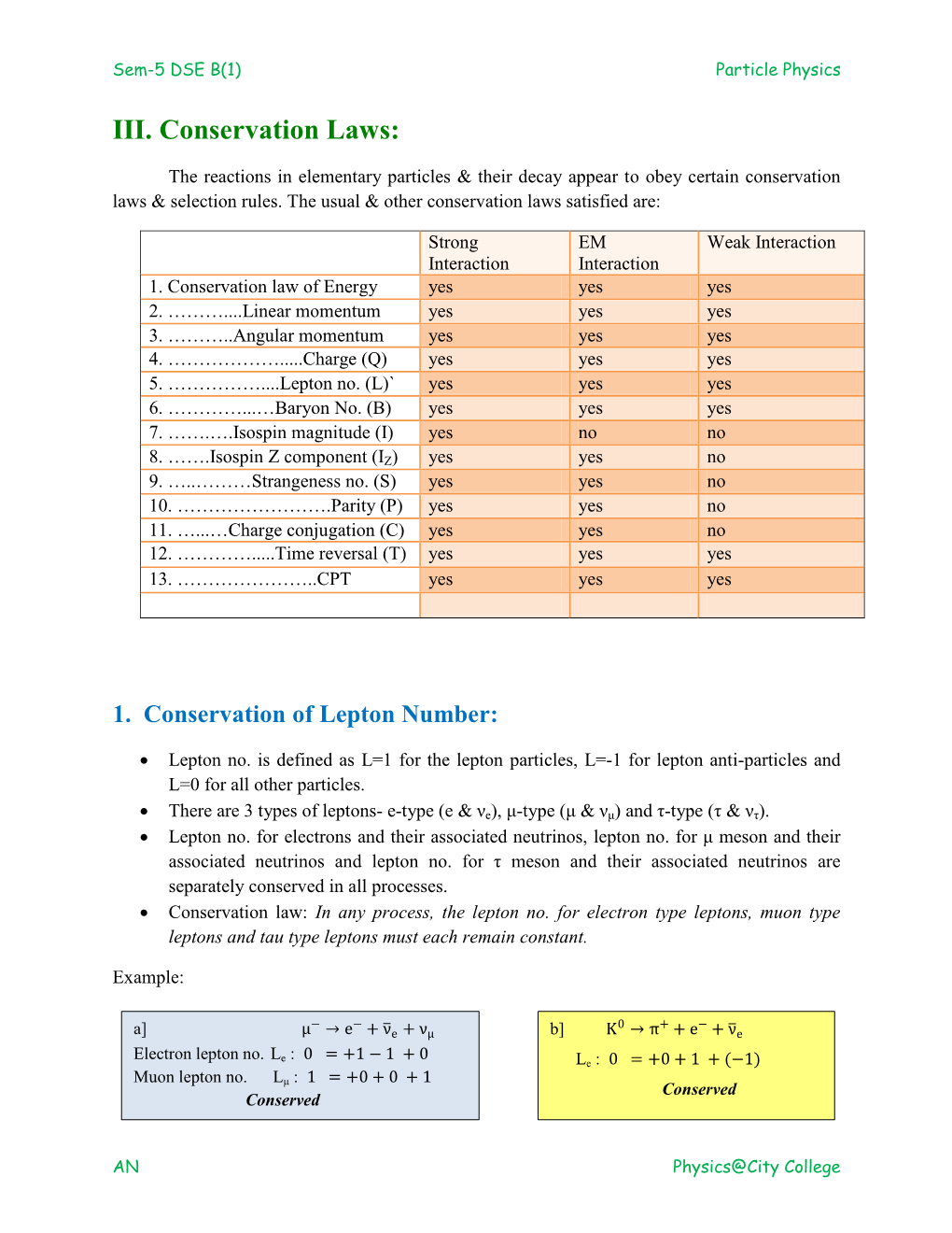 III. Conservation Laws