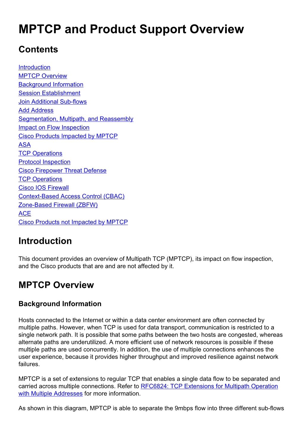 MPTCP and Product Support Overview