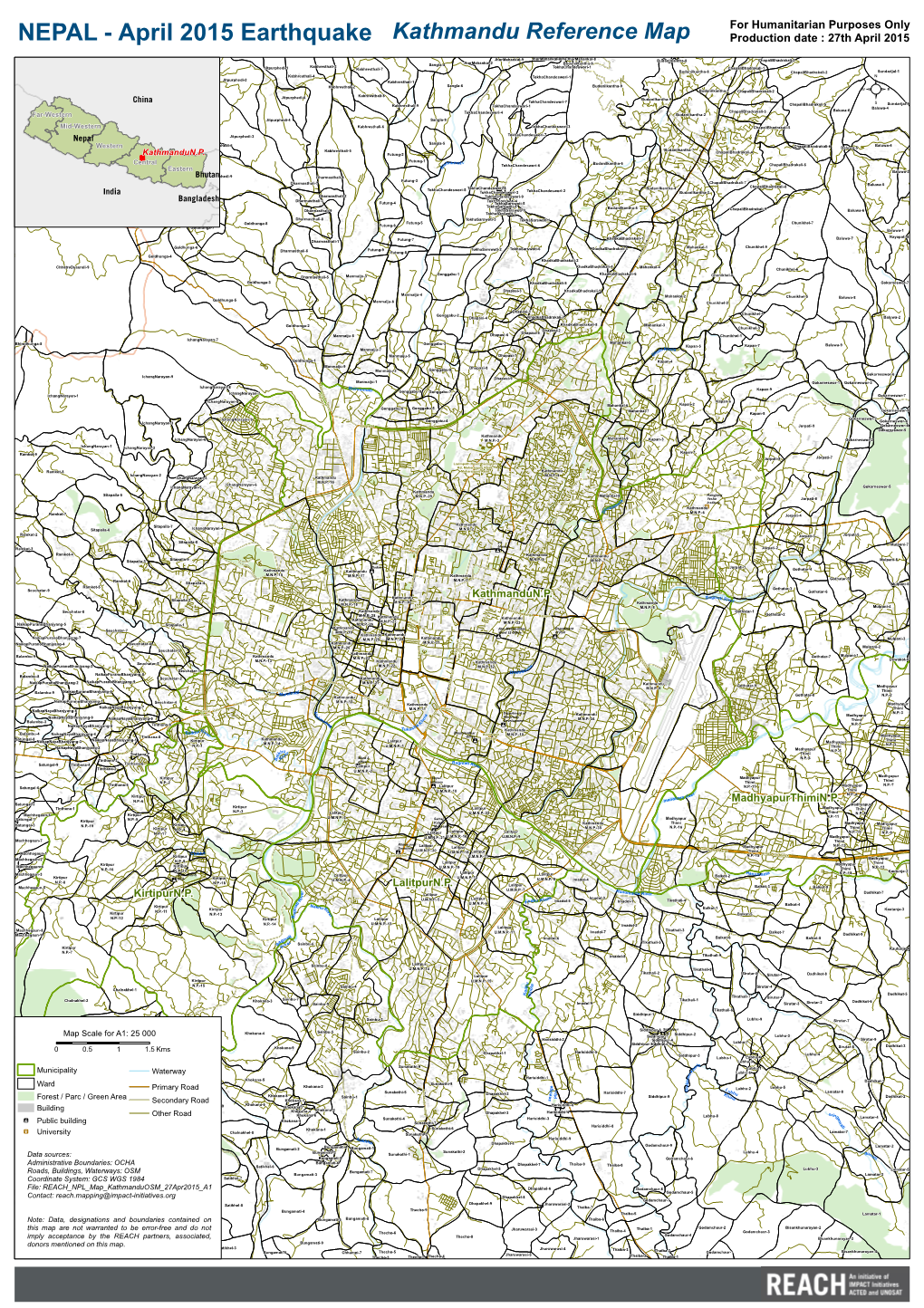 April 2015 Earthquake Kathmandu Reference Map Production Date : 27Th April 2015