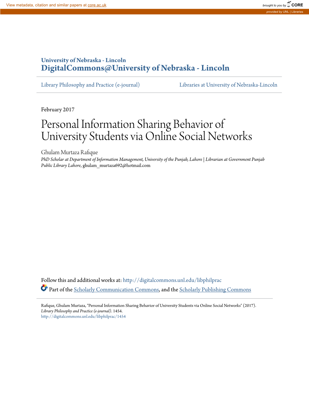 Personal Information Sharing Behavior of University