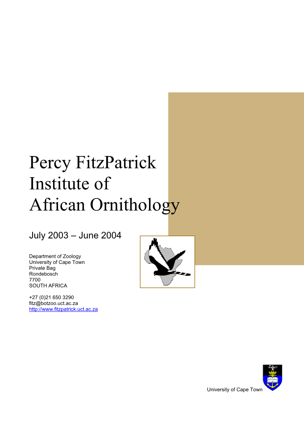 Percy Fitzpatrick Institute of African Ornithology Annual Report