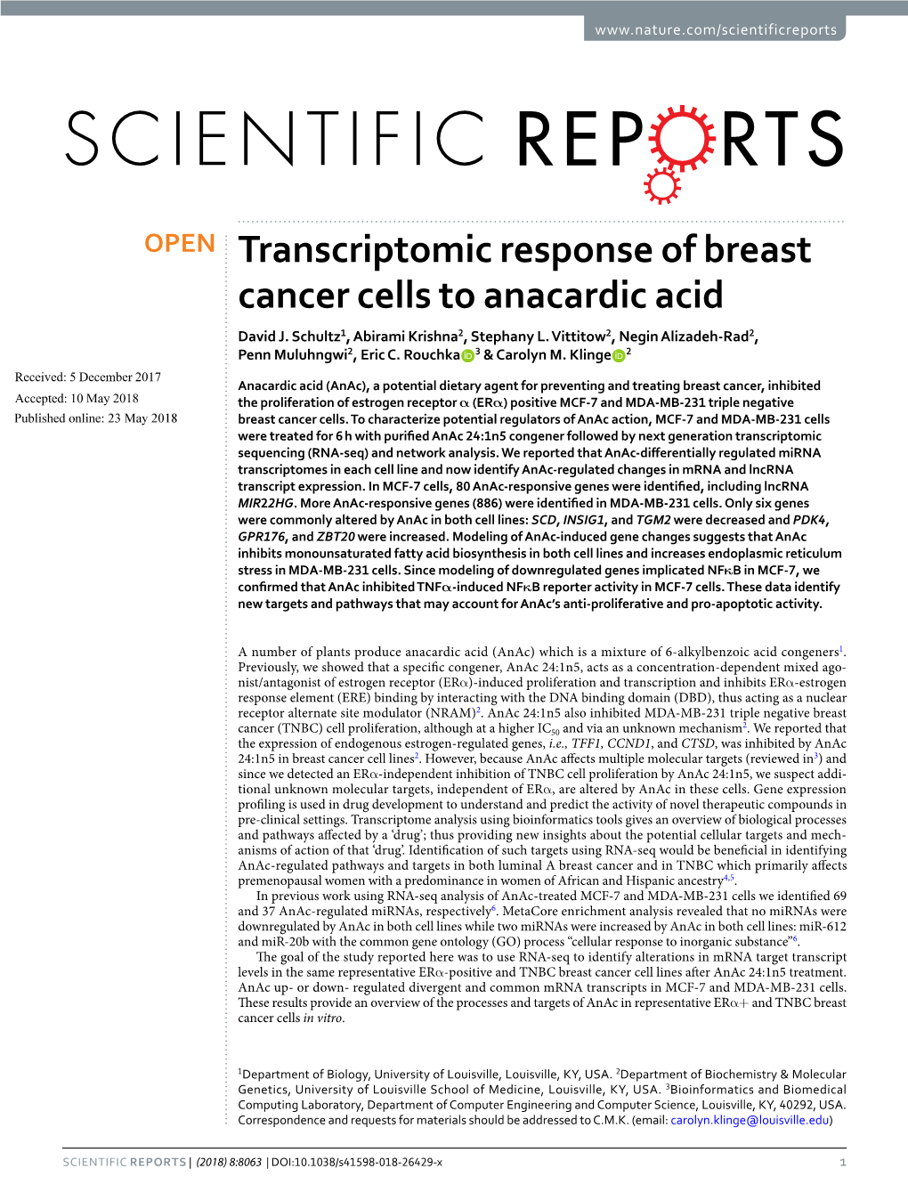 Transcriptomic Response of Breast Cancer Cells to Anacardic Acid David J