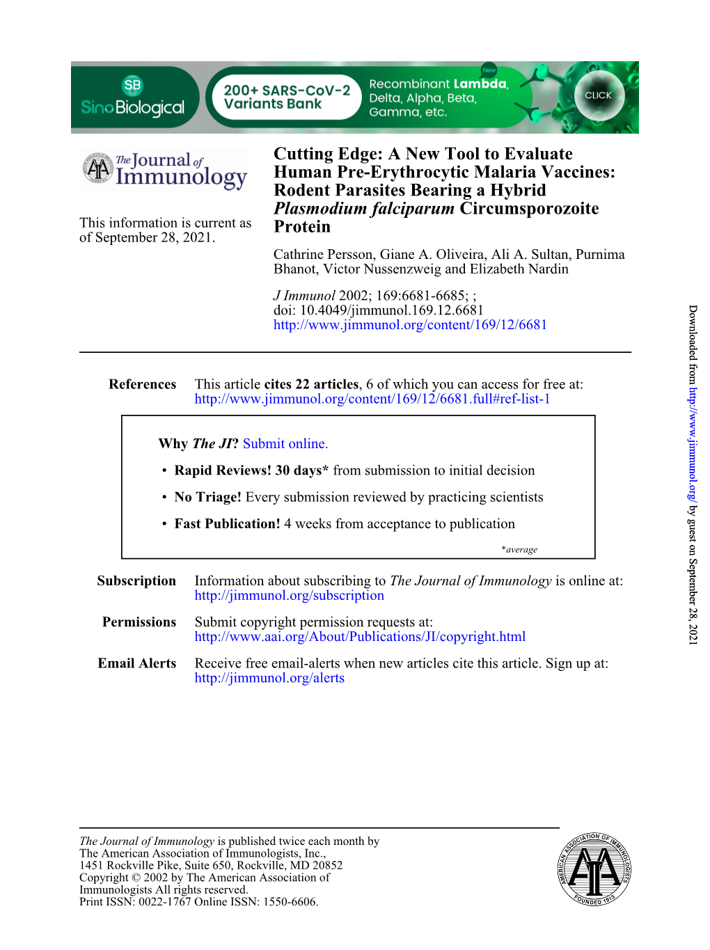 Protein Circumsporozoite Plasmodium