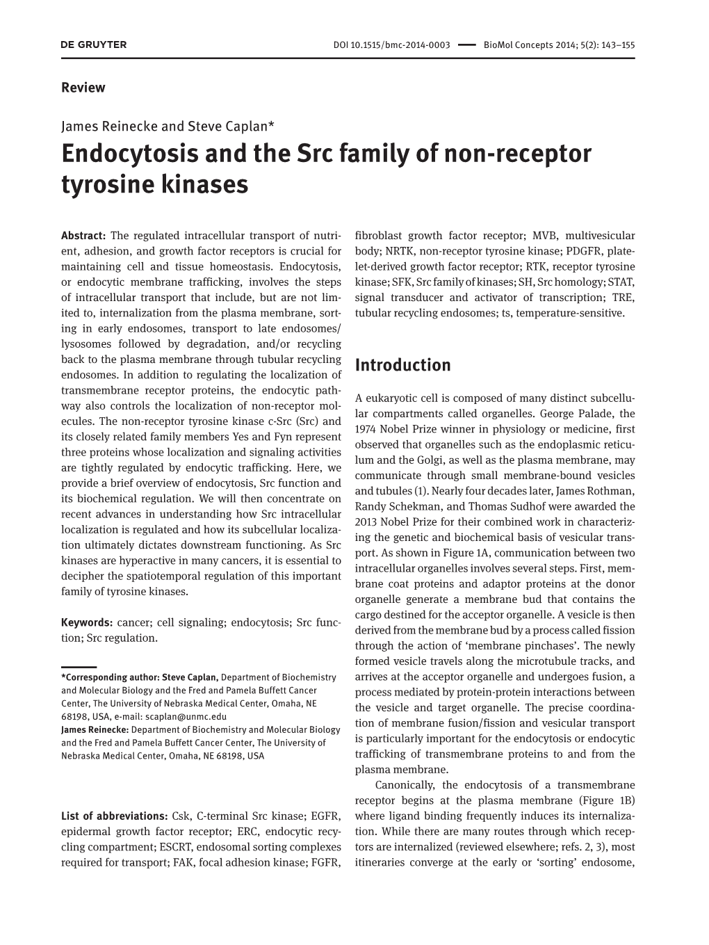 Endocytosis and the Src Family of Non-Receptor Tyrosine Kinases
