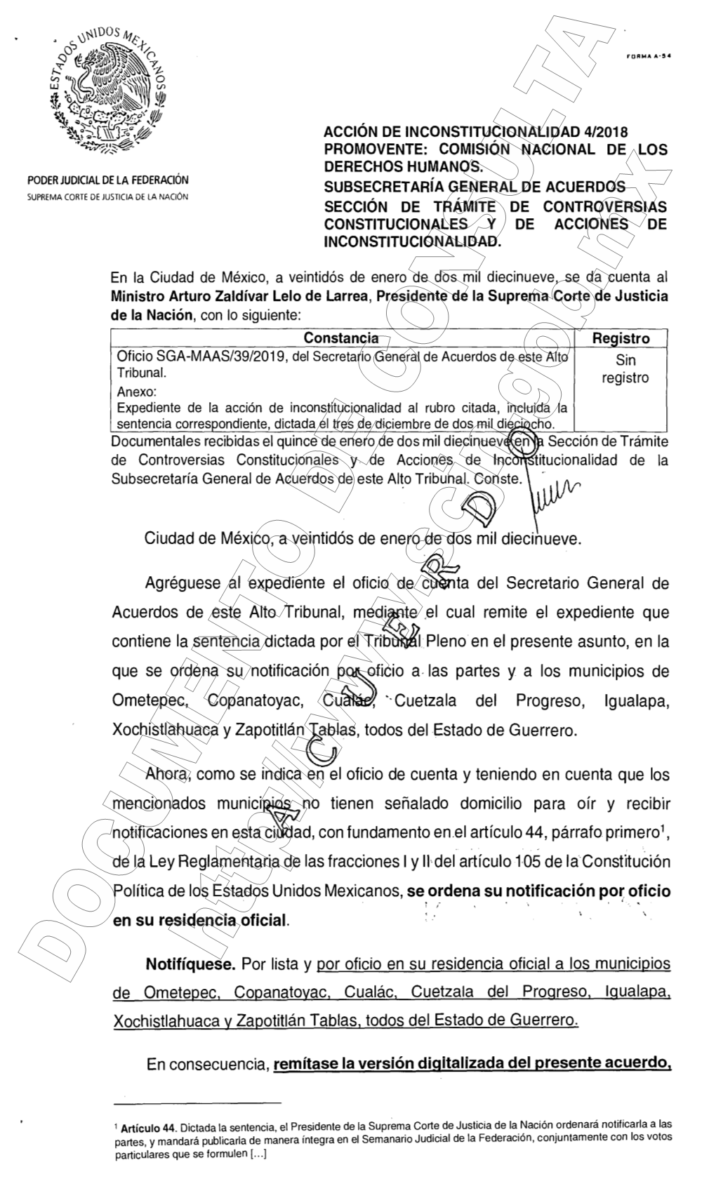 Agréguese Al Expediente El Oficio De ~A Del Secretario General De