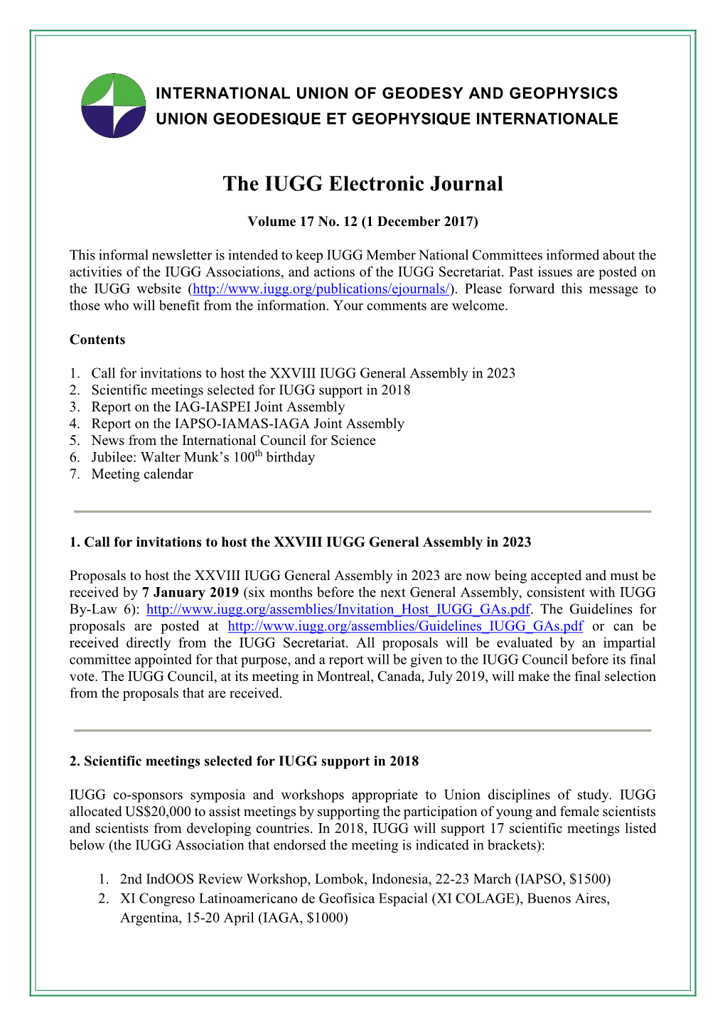 The IUGG Electronic Journal