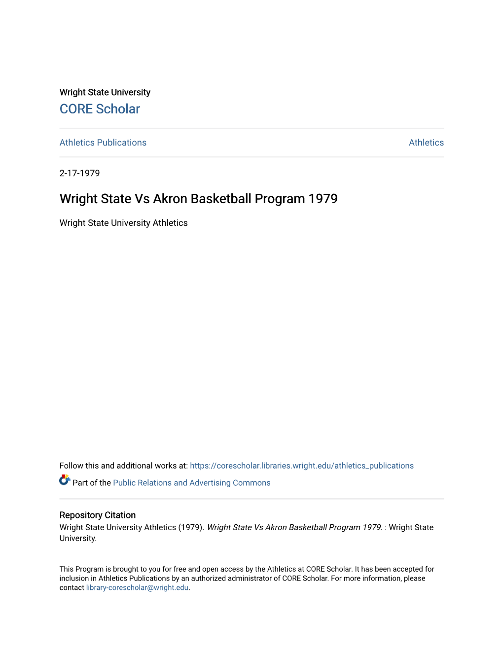 Wright State Vs Akron Basketball Program 1979