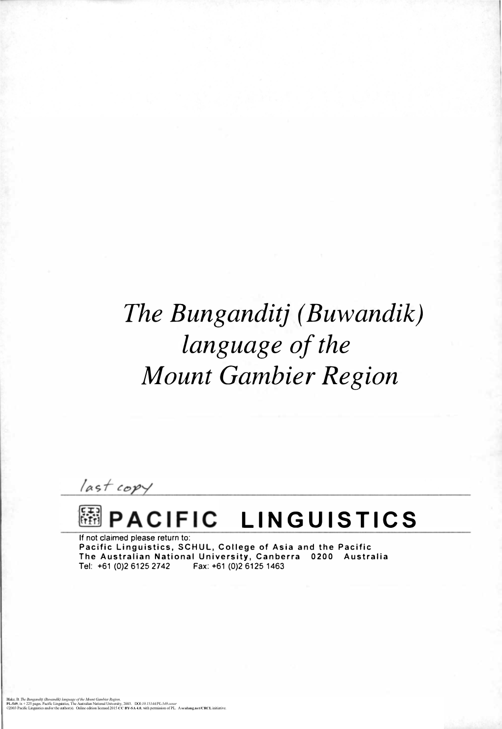 The Bunganditj (Buwandik) Language of the Mount Gambier Region