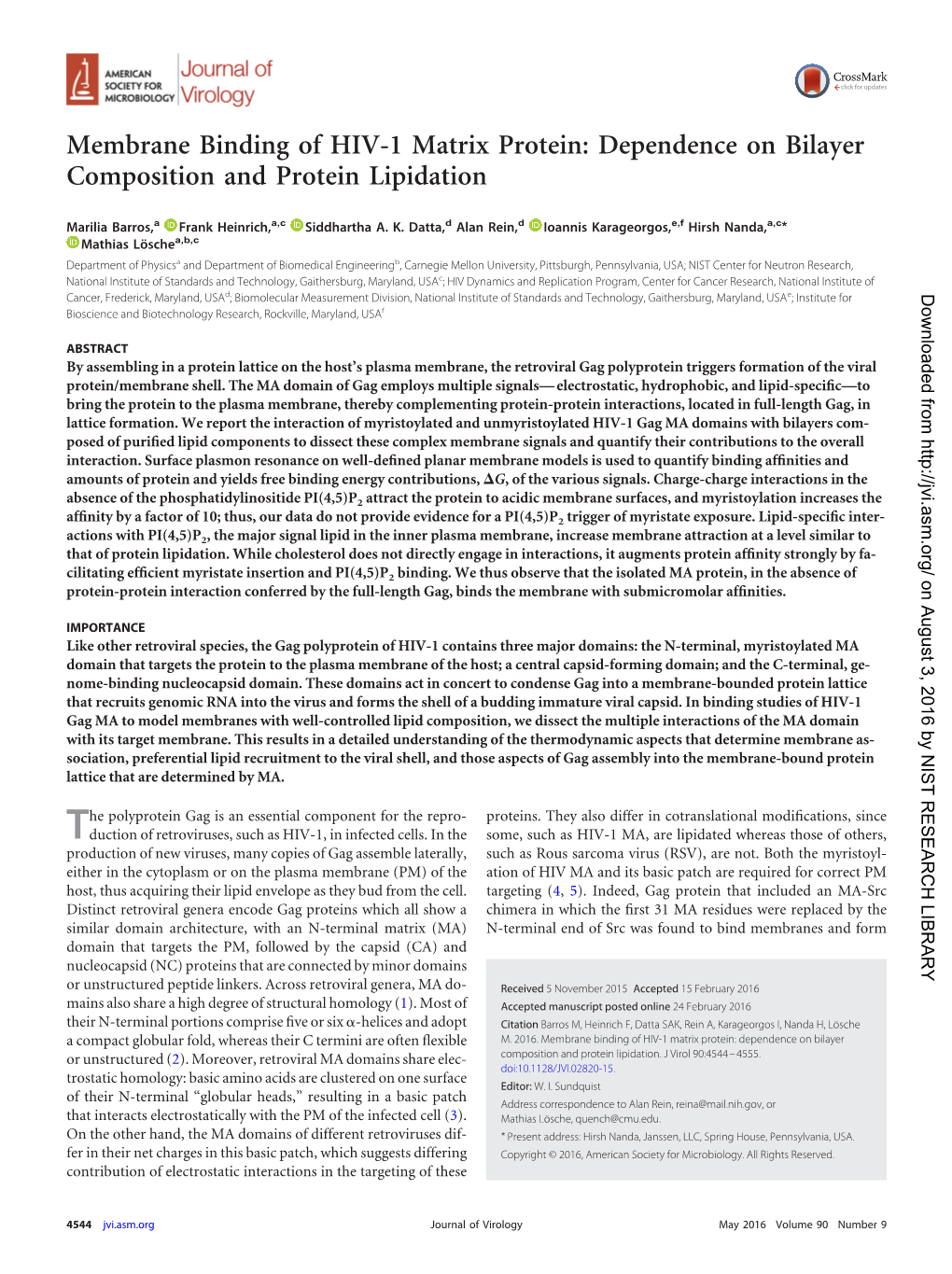 Membrane Binding of HIV-1 Matrix Protein: Dependence on Bilayer Composition and Protein Lipidation