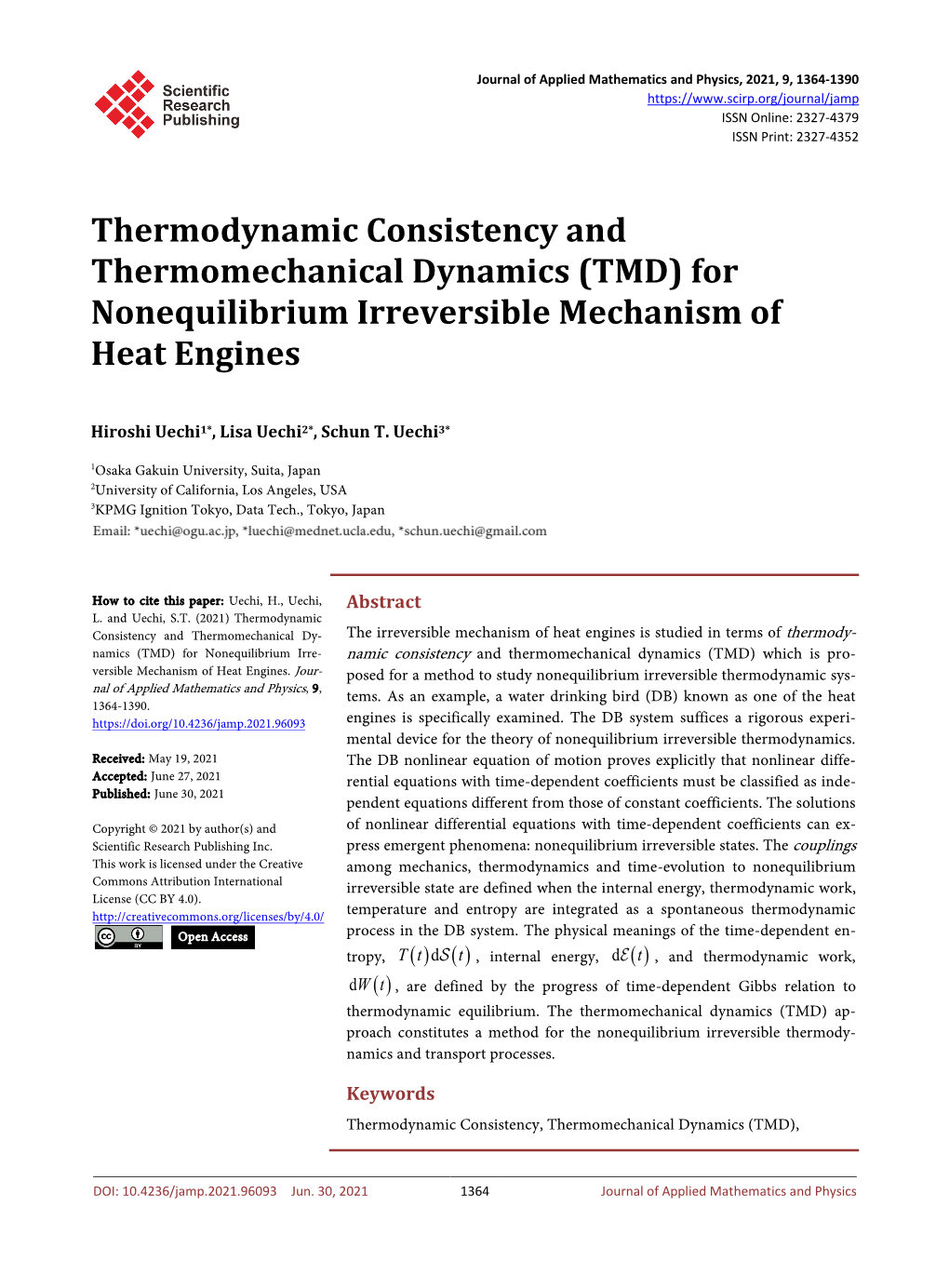 Thermodynamic Consistency and Thermomechanical Dynamics (TMD) for Nonequilibrium Irreversible Mechanism of Heat Engines