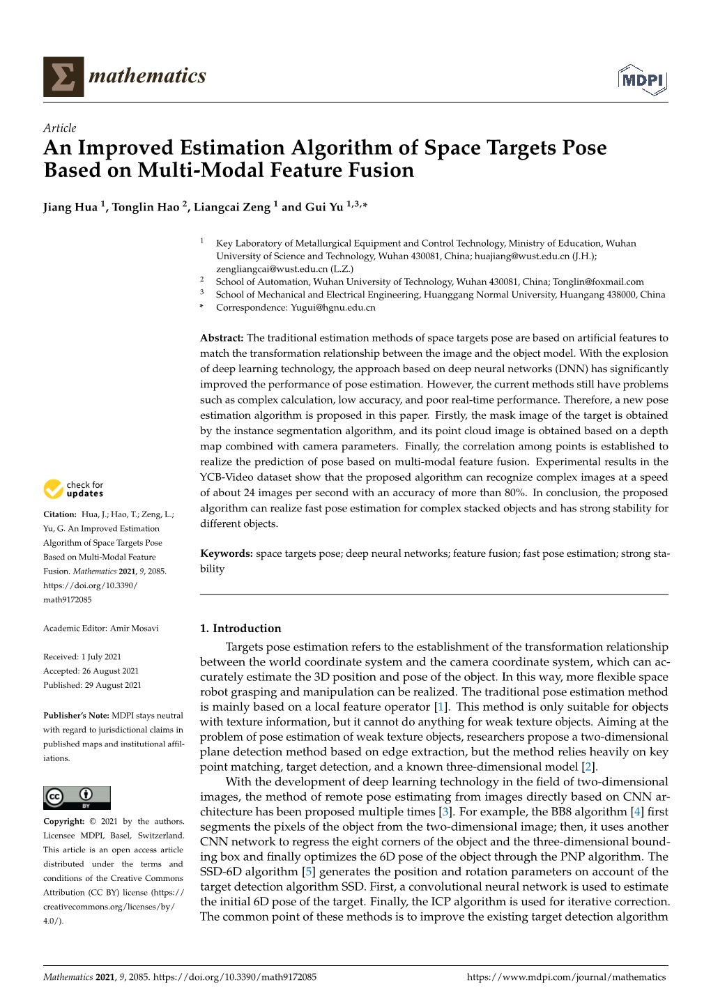 An Improved Estimation Algorithm of Space Targets Pose Based on Multi-Modal Feature Fusion