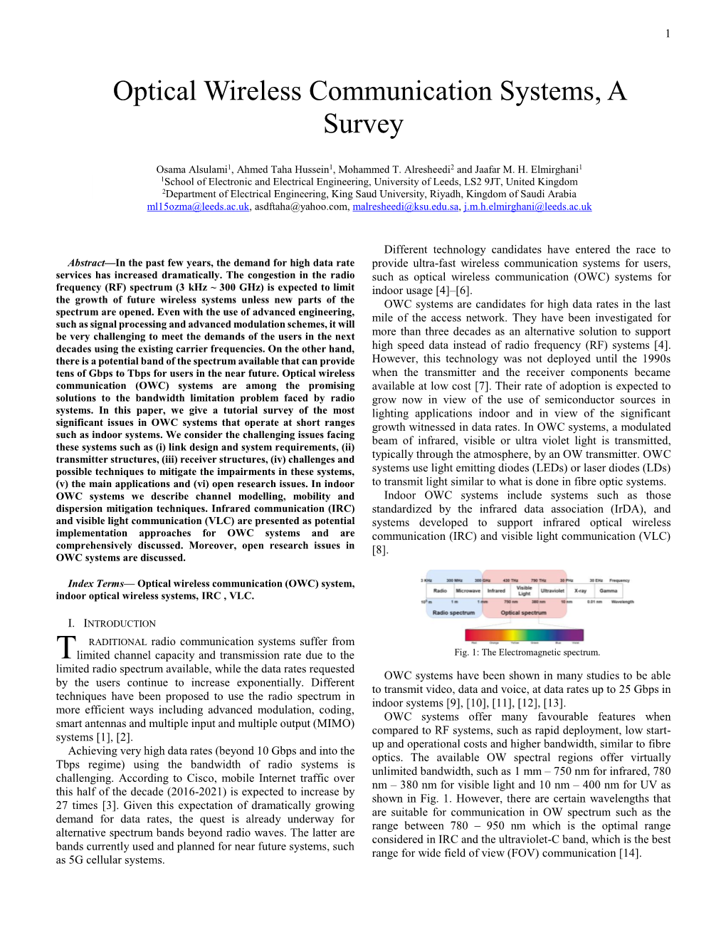 Optical Wireless Communication Systems, a Survey