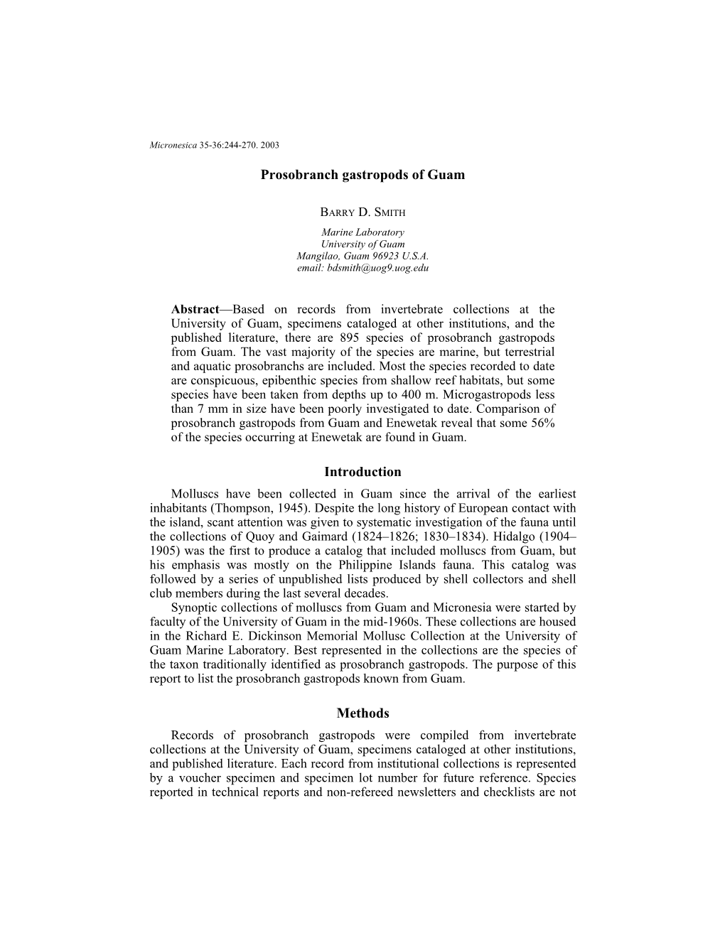 Prosobranch Gastropods of Guam