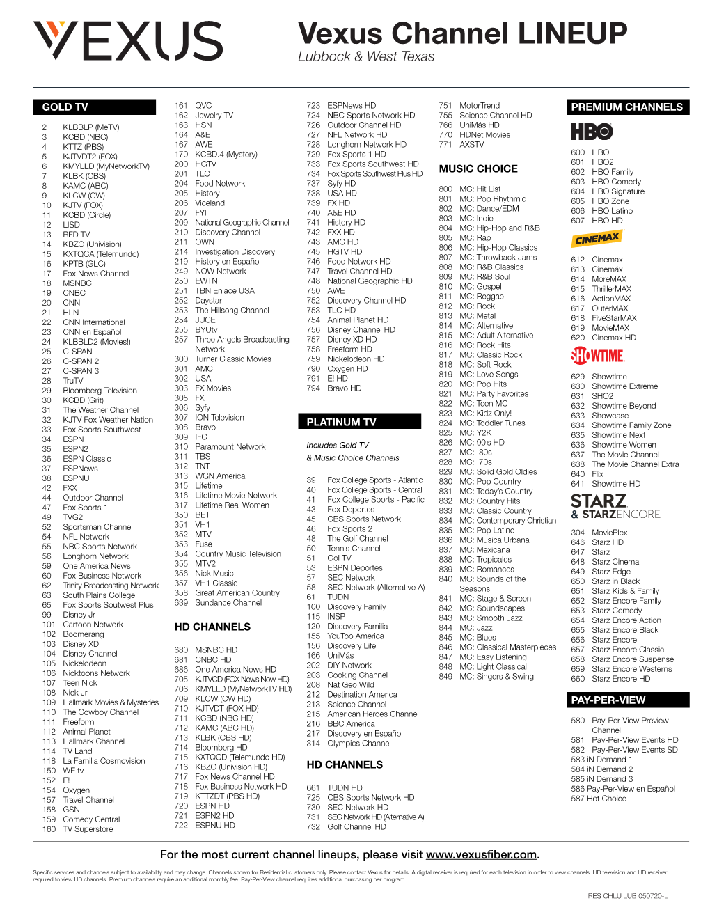 Vexus Channel LINEUP Lubbock & West Texas
