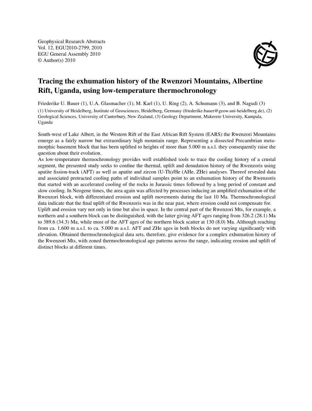 Tracing the Exhumation History of the Rwenzori Mountains, Albertine Rift, Uganda, Using Low-Temperature Thermochronology