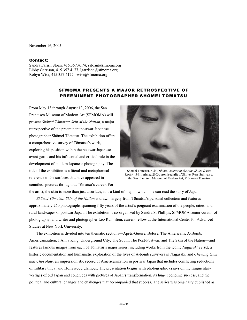 SFMOMA | Press Room | Press Release: Tomatsu