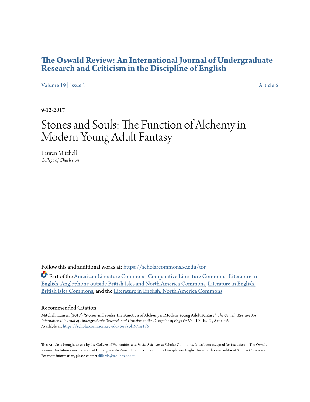 The Function of Alchemy in Modern Young Adult Fantasy