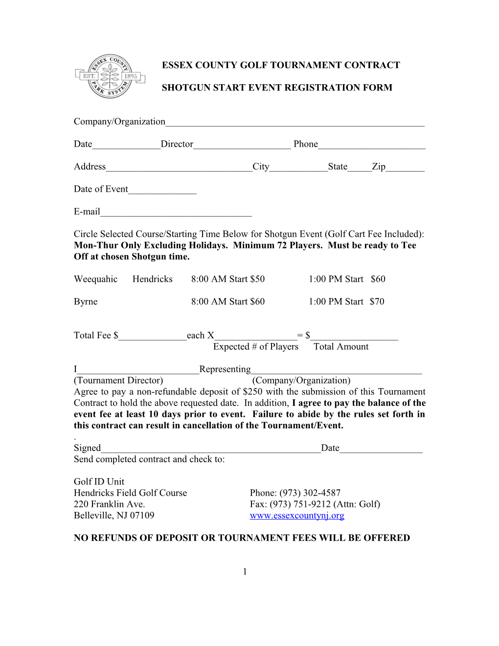 Shotgun Start Event Registration Form