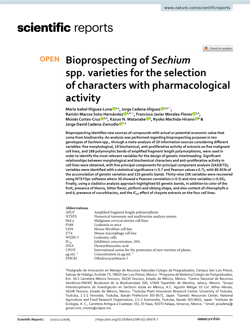 Bioprospecting of Sechium Spp. Varieties for the Selection Of