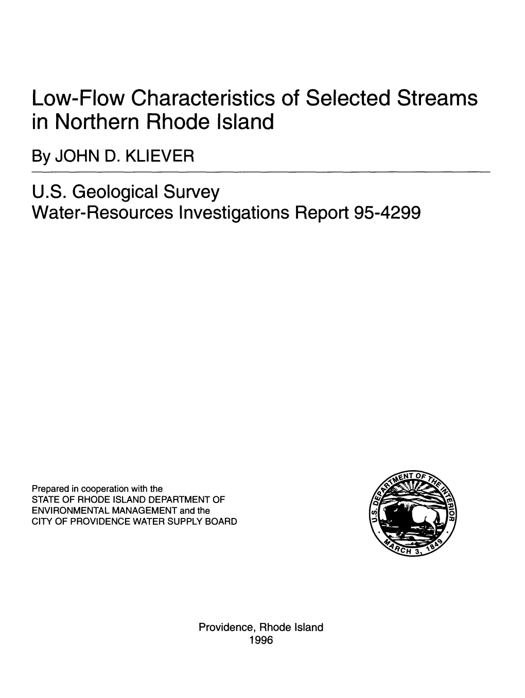 Low-Flow Characteristics of Selected Streams in Northern Rhode Island by JOHN D