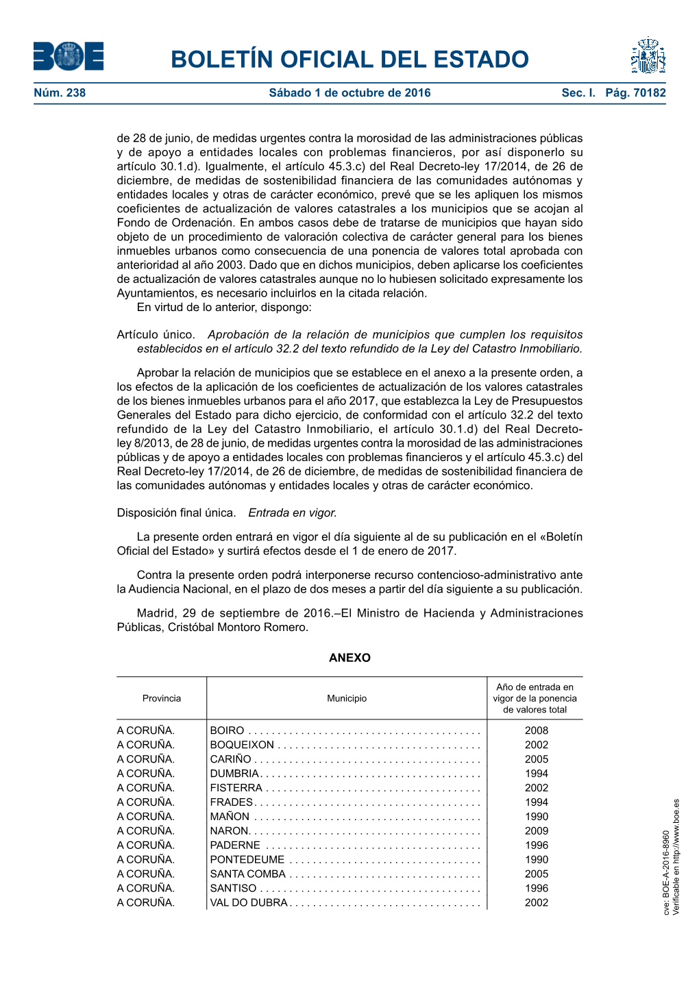 Disposición 8960 Del BOE Núm. 238 De 2016