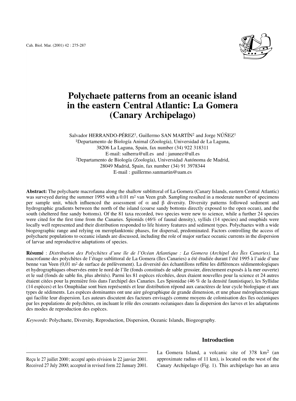 Polychaete Patterns from an Oceanic Island in the Eastern Central Atlantic: La Gomera (Canary Archipelago)