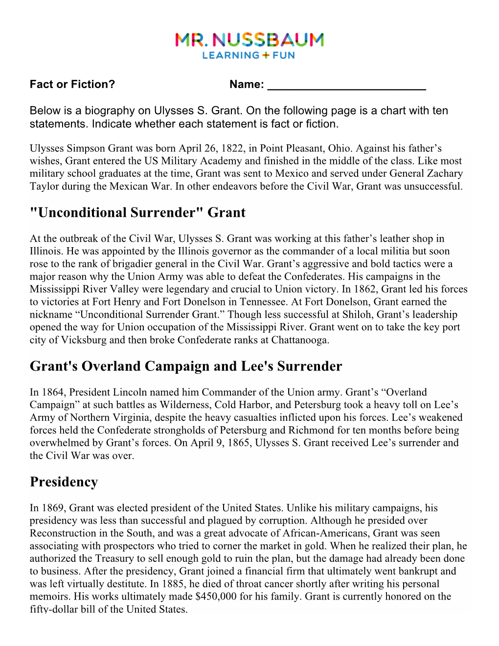 Grant Grant's Overland Campaign and Lee's Surrender Presidency