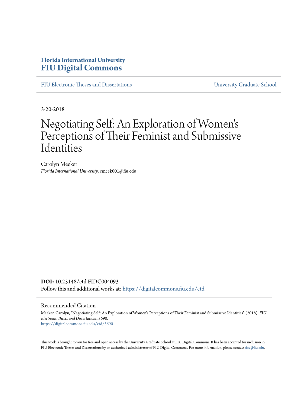 An Exploration of Women's Perceptions of Their Feminist And