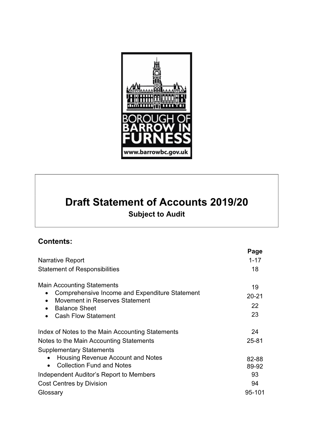 Draft Statement of Accounts 2019/20 Subject to Audit