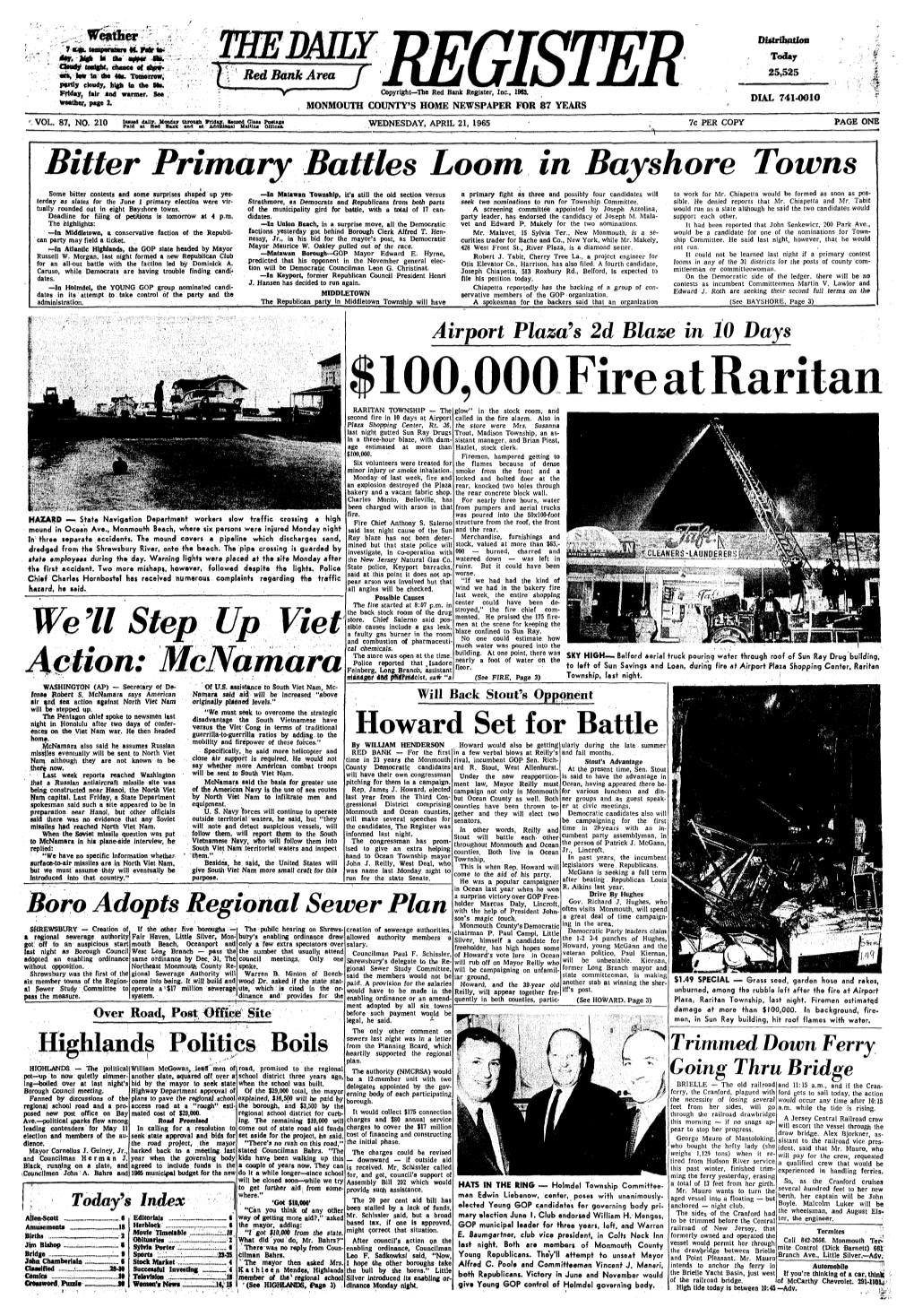 100,000 Fire at Raritan RARITAN TOWNSHIP - the Glow" in the Stock Room, and Second Fire in 10 Days at Airport Called in the Fire Alarm