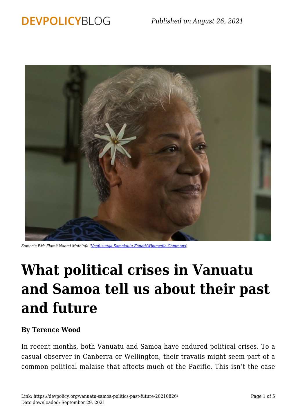 What Political Crises in Vanuatu and Samoa Tell Us About Their Past and Future