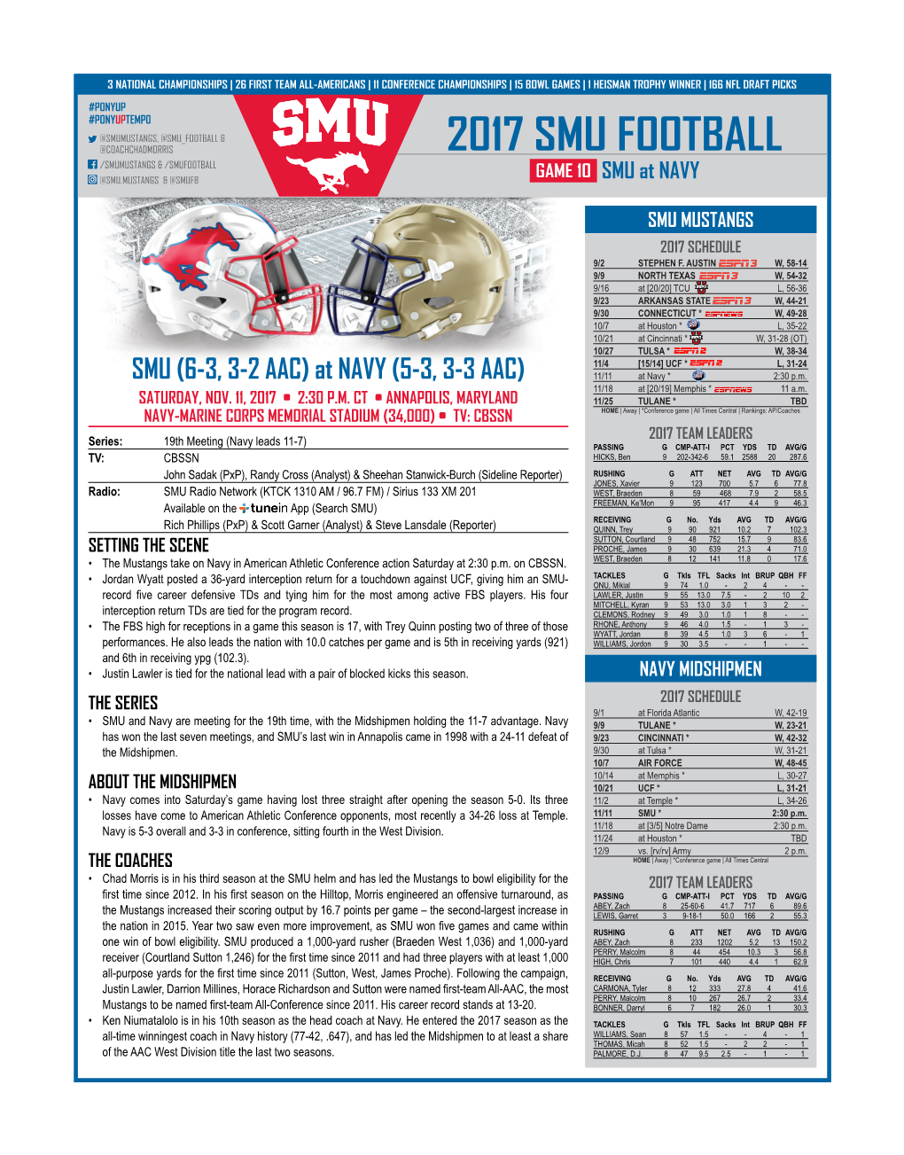 2017 SMU FOOTBALL /SMUMUSTANGS & /SMUFOOTBALL @SMU.MUSTANGS & @SMUFB GAME 10 SMU at NAVY