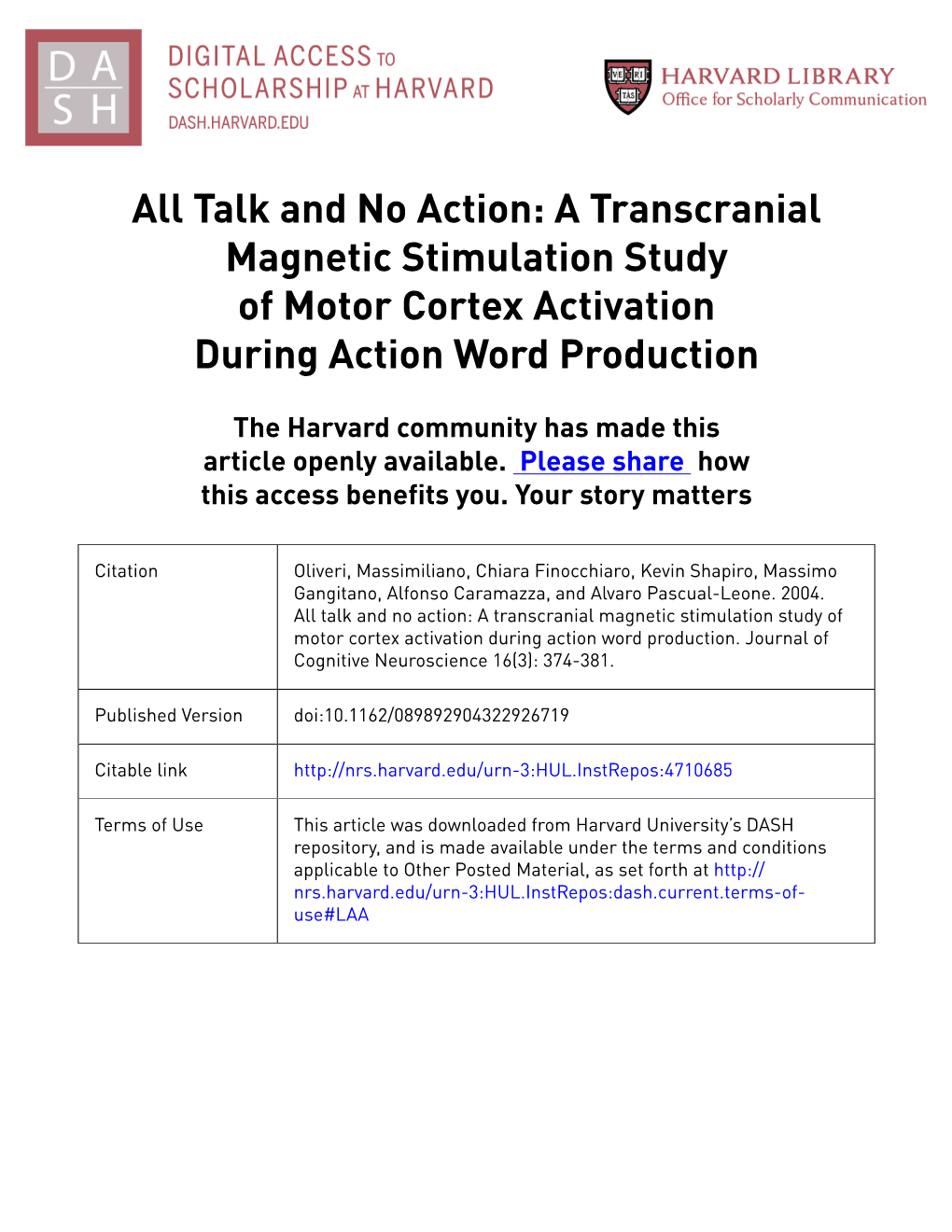 All Talk and No Action: a Transcranial Magnetic Stimulation Study of Motor Cortex Activation During Action Word Production