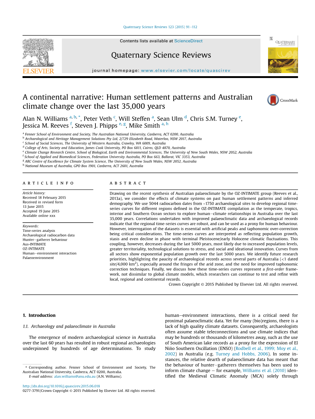 Human Settlement Patterns and Australian Climate Change Over the Last 35,000 Years