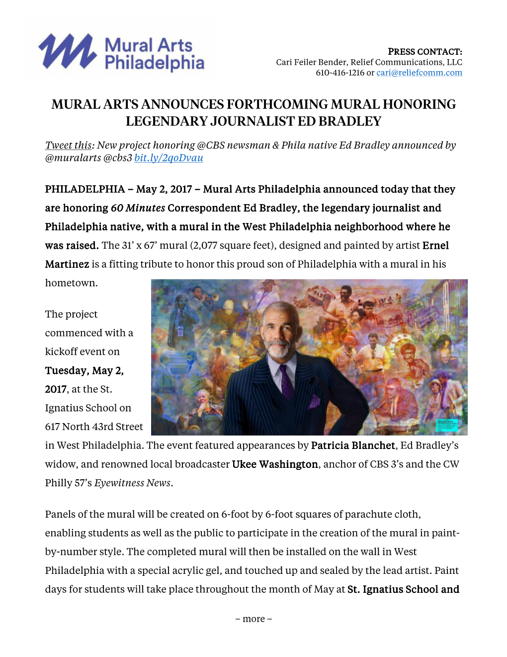 Mural Arts Announces Forthcoming Mural Honoring Legendary Journalist Ed Bradley