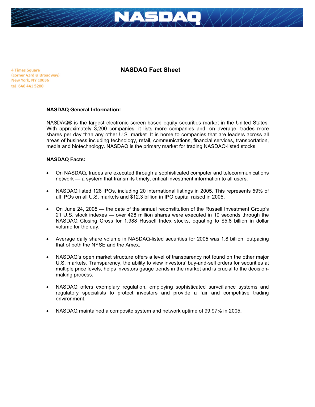 NASDAQ Fact Sheet