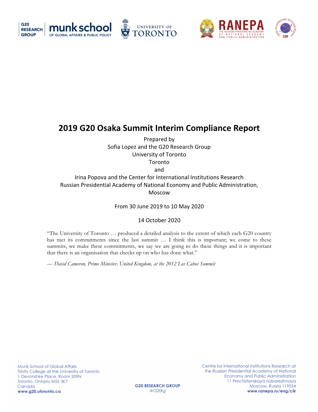 Public Health Preparedness: 2019 G20 Osaka Summit Interim Compliance Report