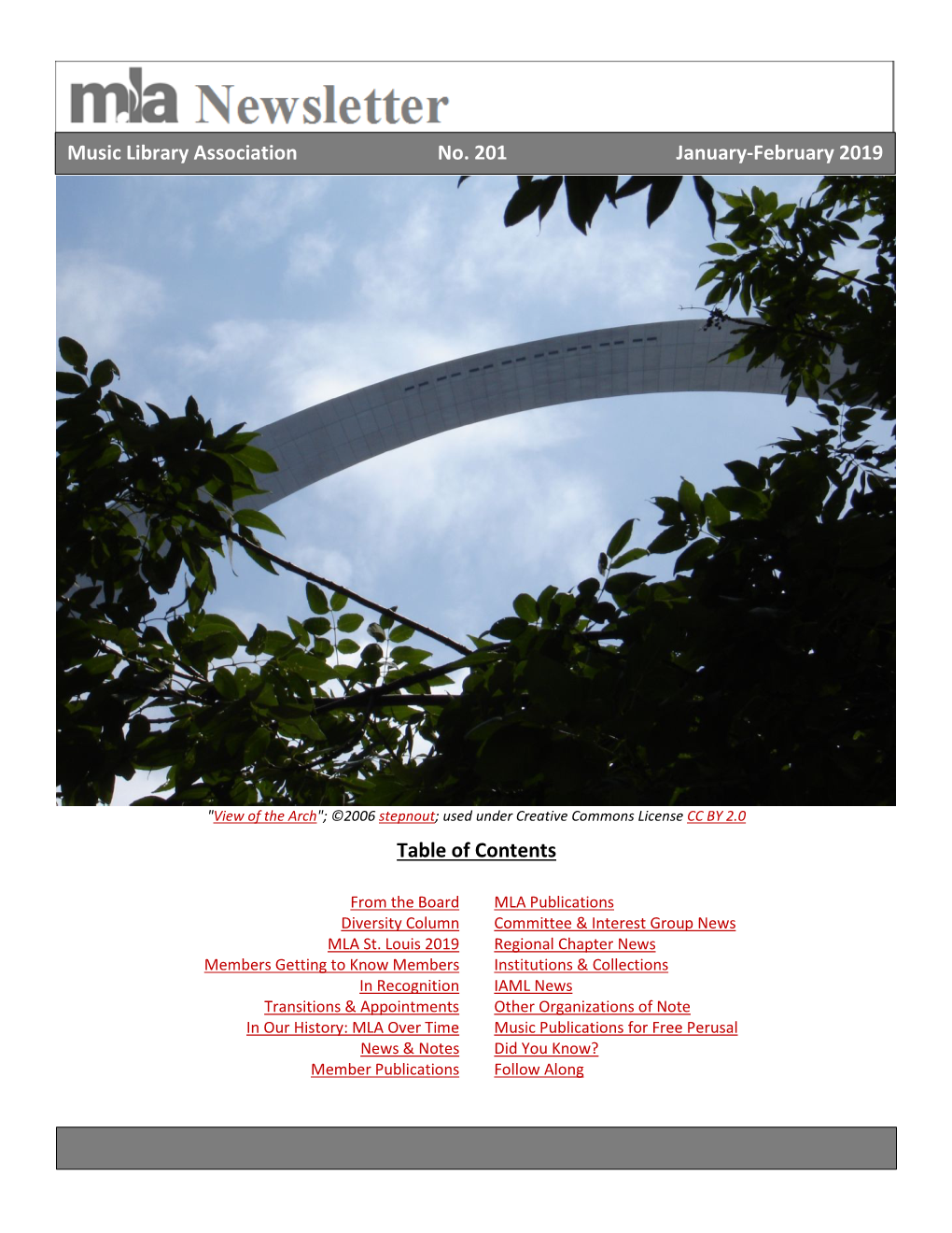 Music Library Association No. 201 January-February 2019 Table of Contents