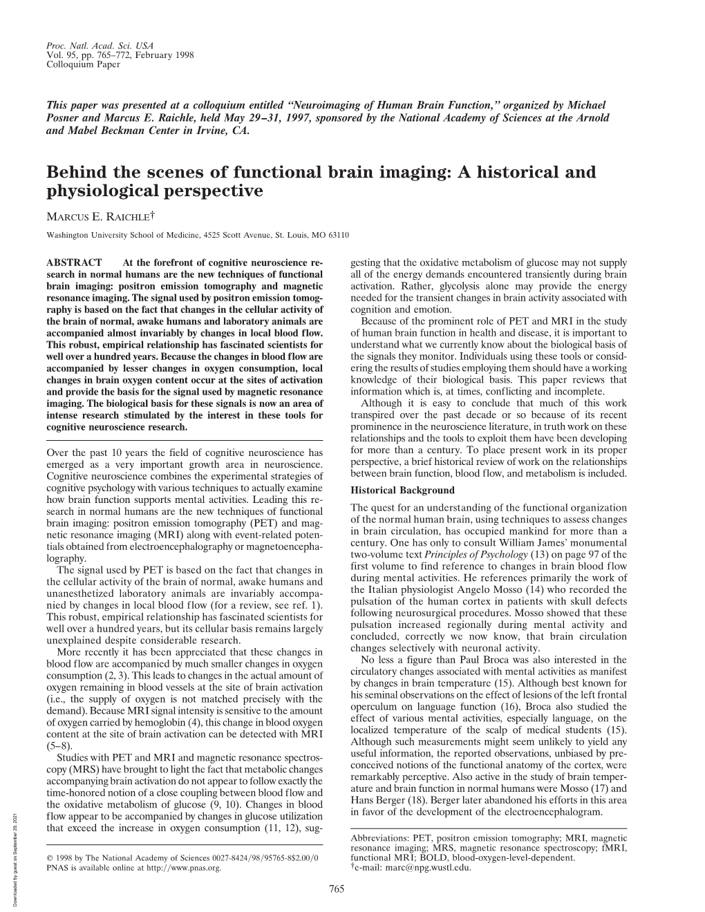 Behind the Scenes of Functional Brain Imaging: a Historical and Physiological Perspective