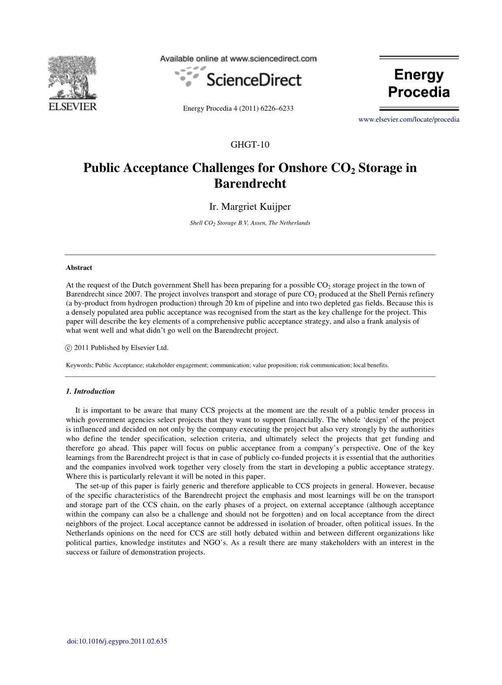 Public Acceptance Challenges for Onshore CO2 Storage in Barendrecht