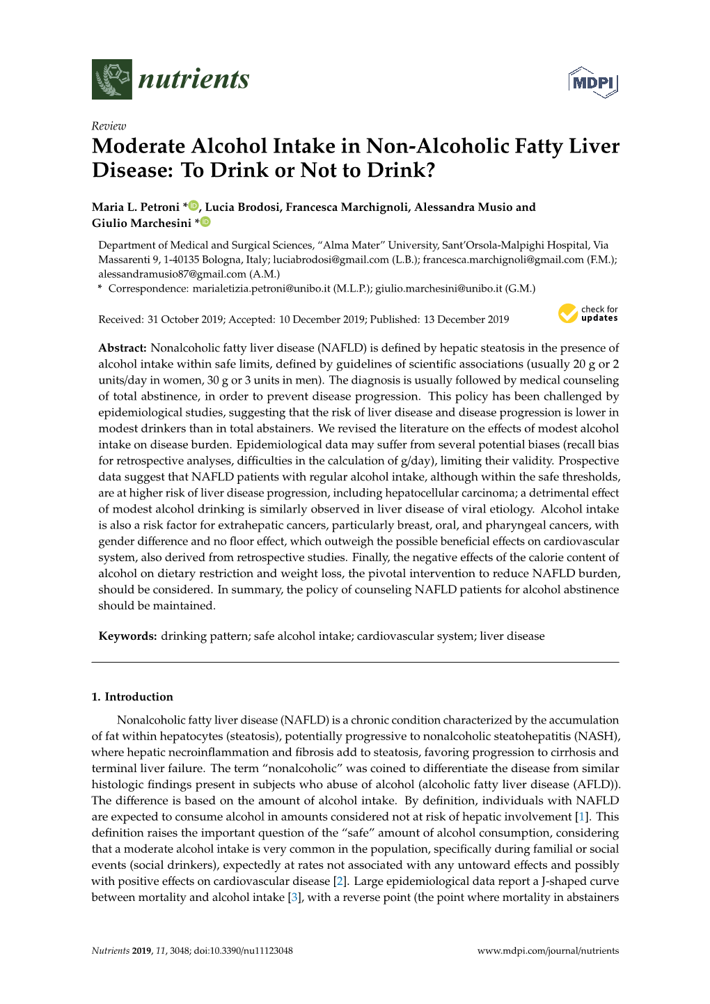 Moderate Alcohol Intake in Non-Alcoholic Fatty Liver Disease: to Drink Or Not to Drink?