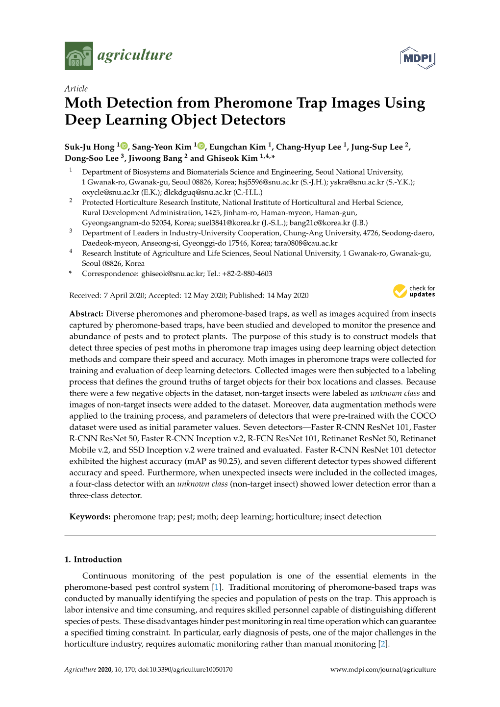 Moth Detection from Pheromone Trap Images Using Deep Learning Object Detectors