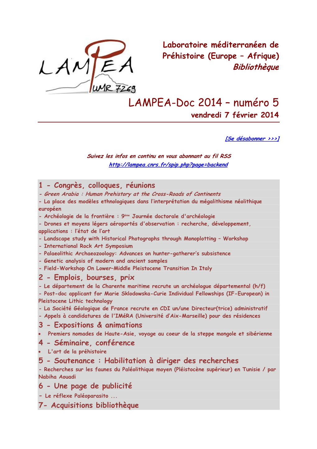 LAMPEA-Doc 2014 – Numéro 5 Vendredi 7 Février 2014