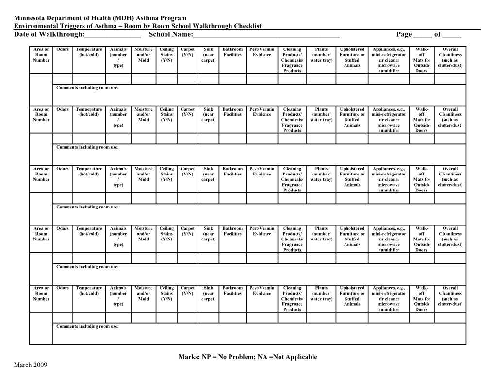 Environmental Triggers of Asthma Room by Room School Walkthrough Checklist