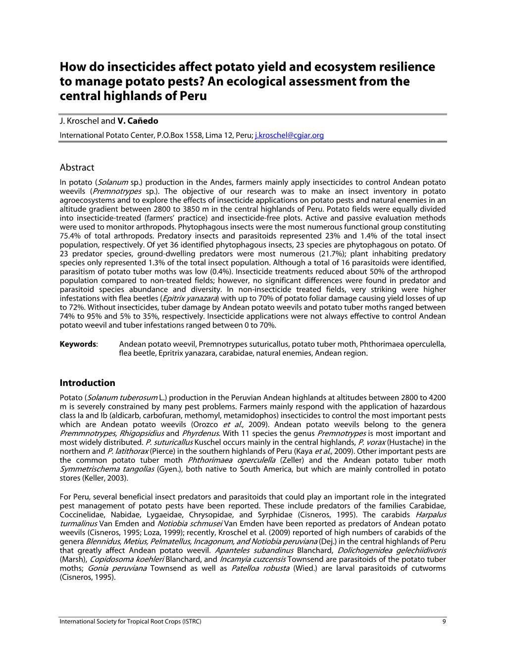 An Ecological Assessment from the Central Highlands of Peru