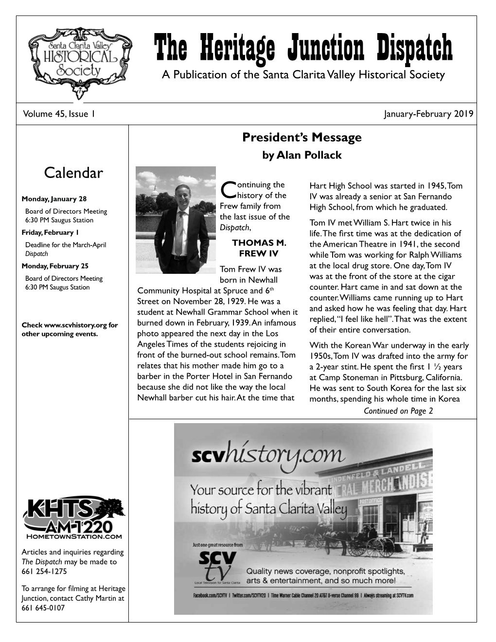 The Heritage Junction Dispatch a Publication of the Santa Clarita Valley Historical Society