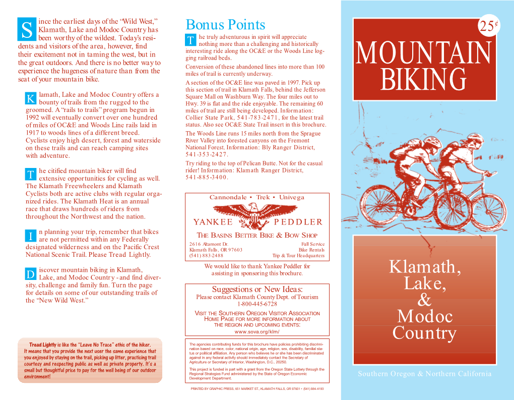 Mountain Biking in Klamath, Assisting in Sponsoring This Brochure